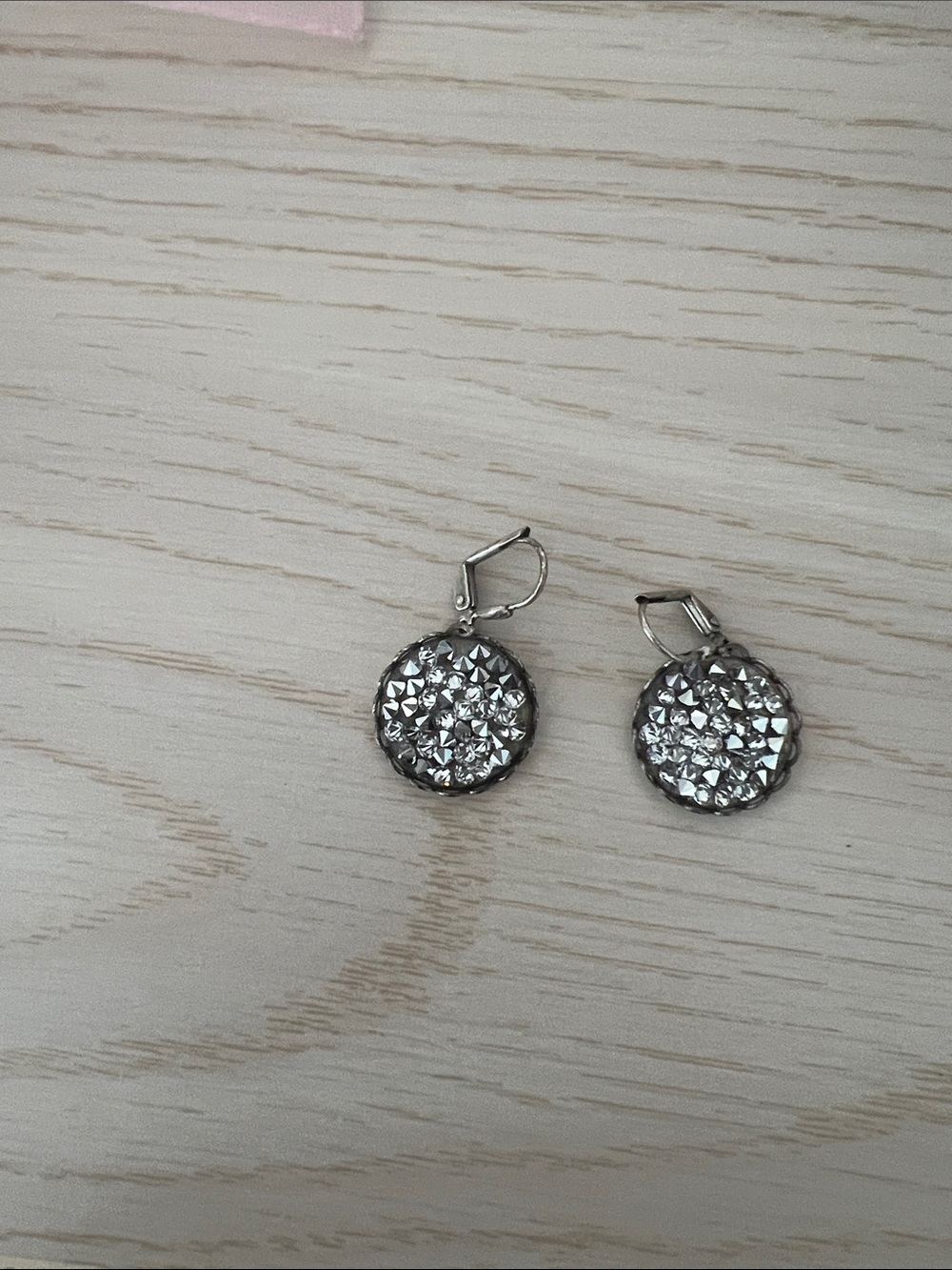 Round Crystal Drop Earrings in Gunmetal